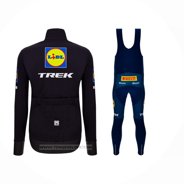 2024 Maillot Cyclisme Lidl Trek Noir Bleu Manches Longues et Cuissard
